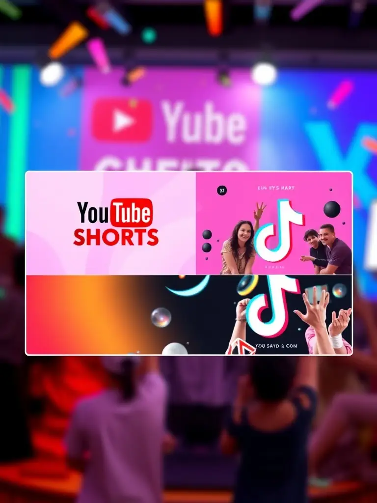 Two vibrant video thumbnails representing YouTube Shorts and TikToks.